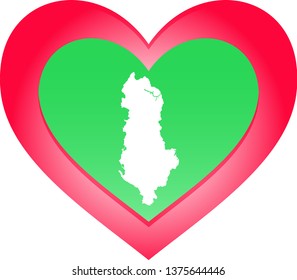 A Heart illustration with the shape of Albania 
