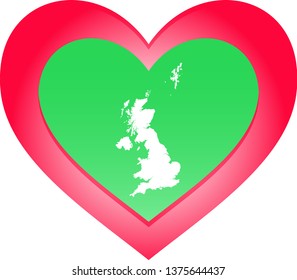 A Heart illustration with the shape of united kingdom 