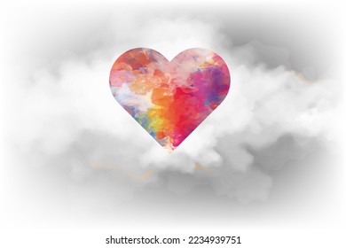 heart illustration using watercolor isolated white cloud