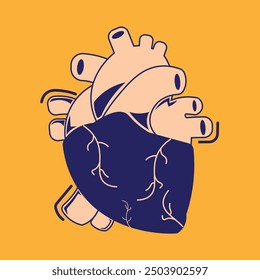 heart illustration vector design in peach and blue colors in a simple style. suitable for logos, icons, posters, advertisements, banners, companies, t-shirt designs, stickers, websites.