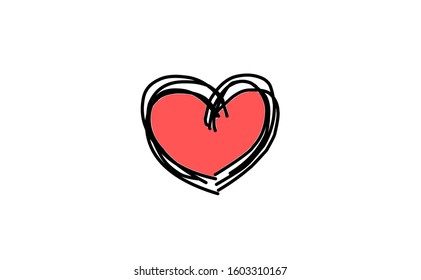 heart image in the hand drawn style. Heart icon trendy with red colour and white background. This heart design completely with pencil sketch.