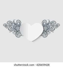 Heart and indian doodles. save the date card template. vintage heart with wings. Vector illustration