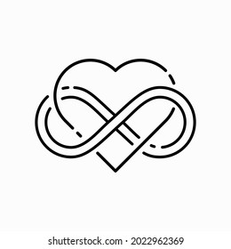 Heart and infinity icon. Poly amorous, symbol. Endless Love. Line design, editable strokes. 