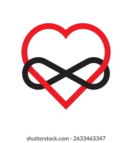 Heart infinity icon. Red black symbol. Endless love shape. Vector concept figure.