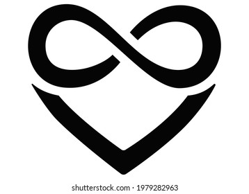 Heart and infinity - polyamory sign - vector silhouette illustration for logo, icon or pictogram. A sign of heart and infinity, endless love, a large number of partners for identity.