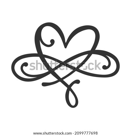 Heart with infinity sign hand drawnvector illustration. Symbol for Valentine's day. Ink design. Modern brush calligraphy. Isolated on white background.