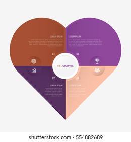 heart infographic template pie orange and purple charts with 4 steps