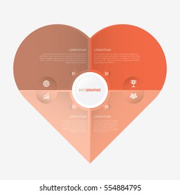 heart infographic template pie orange charts with 4 steps
