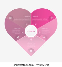 heart infographic template pie pink charts with 5 steps