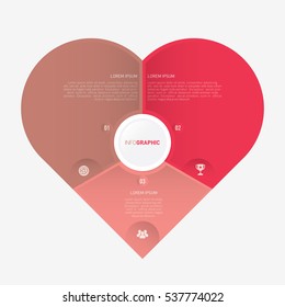 Heart Infographic Template Pie Red Charts With 3 Steps