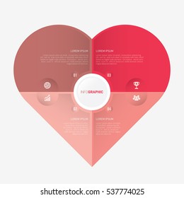 heart infographic template pie red charts with 4 steps