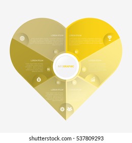 heart infographic template pie yellow charts with 6 steps