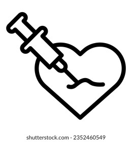 Heart injected with syringe line icon, injections concept, first aid care sign on white background, Syringe with heart icon in outline for mobile web design. Vector graphics.