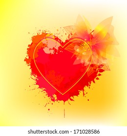 Heart of ink spots with flowers. Vector