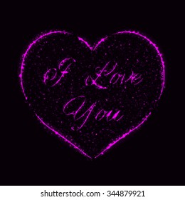 Heart and the inscription inside, I love you of purple lights