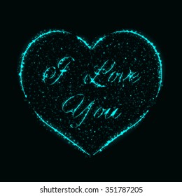 Heart and the inscription inside, I love you of aqua lights