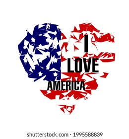 Heart and inscription love America. Suitable for printing on T-shirts, textiles, notebooks, posters