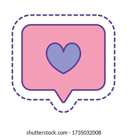 heart inside bubble line and fill style icon design, Cute patch expression emoticon and childhood theme Vector illustration