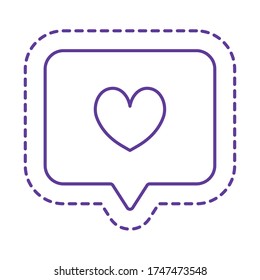 diseño de iconos de estilo de línea de la burbuja dentro del corazón, emoticono de expresión de parche Cute y tema infantil Ilustración de vector