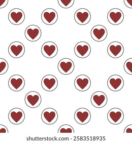 Heart inside circle vector seamless pattern - Romantic Love and Relationships concept background