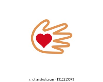 Heart inside the hand for protect plants for logo design