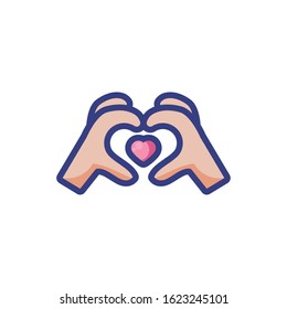 Heart inside hands design of love passion romantic valentines day wedding decoration and marriage theme Vector illustration