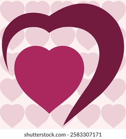 A heart inside heart with hearts pattern in the background, Valentines day sign with love and care, Valentines day greeting card, pink and dark pink and red, love vow and promise, marriage proposal