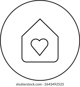 "Heart inside house icon representing self-love, inner peace, and emotional comfort in a personal space, transparent background."