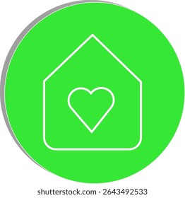 "Heart inside house icon representing self-love, inner peace, and emotional comfort in a personal space, transparent background."