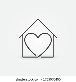 Heart inside House vector thin line concept Stay at Home icon or design element