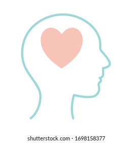 heart inside human head line style icon design, Mental health mind science intelligence idea medical and education theme Vector illustration