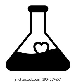 Heart inside lab flask, love chemistry icon