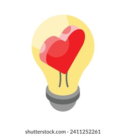 Heart inside light bulb showing concept icon of romantic idea, valentine day bulb vector design