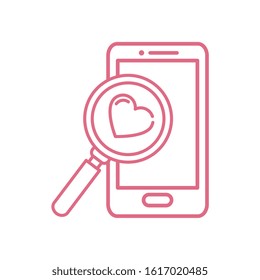 Heart inside lupe and smartphone design of love passion romantic valentines day wedding decoration and marriage theme Vector illustration