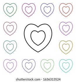 Heart inside heart multi color style icon. Simple thin line, outline vector of heartbeat icons for ui and ux, website or mobile application