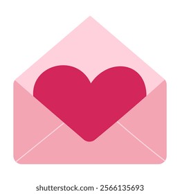 A heart is inside an open envelope. The envelope is pink and the heart is red