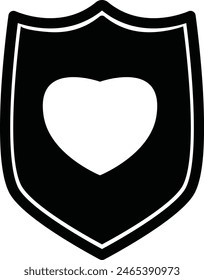 Heart inside shield icon. Shield logo with a heart sign. love shape inside symbol. flat style.