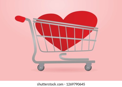 Heart inside shopping cart. vector illustration