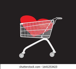 Heart inside shopping cart. vector illustration