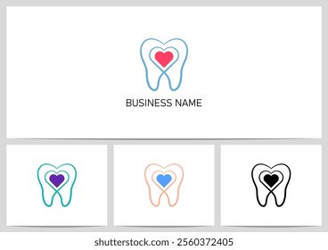 Heart Inside Tooth Teeth Outline Logo Design