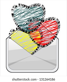 heart into envelope on white background.