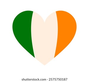 Heart in Irish flag colors. Festive on St. Patrick's day. Ireland holiday lucky item, fortune symbols. Flat Vector illustration isolated on white background 