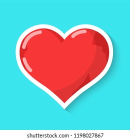 Heart isolated on a blue background. Realistic sticker. Simple cute design. Icon or logo. Flat style vector illustration.