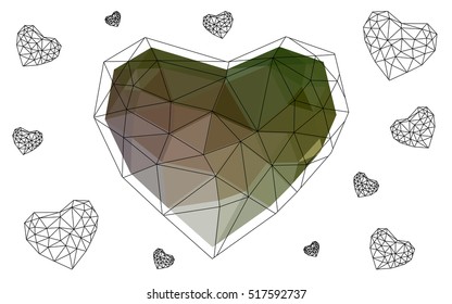 heart isolated on white background. Geometric rumpled triangular low poly origami style gradient graphic illustration. Vector polygonal design for your business.
