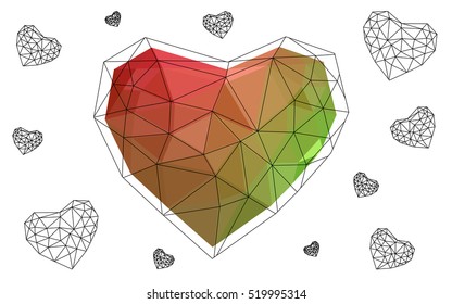 heart isolated on white background. Geometric rumpled triangular low poly origami style gradient graphic illustration. Vector polygonal design for your business.