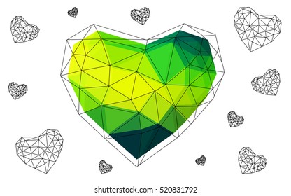 Heart isolated on white background. Geometric rumpled triangular low poly origami style gradient graphic illustration. Vector polygonal design for your business.