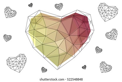 Heart isolated on white background. Geometric rumpled triangular low poly origami style gradient graphic illustration. Vector polygonal design for your business.