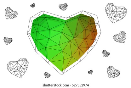 Heart isolated on white background. Geometric rumpled triangular low poly origami style gradient graphic illustration. Vector polygonal design for your business.
