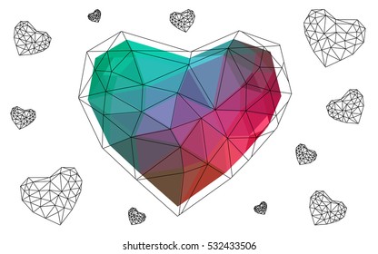 Heart isolated on white background. Geometric rumpled triangular low poly origami style gradient graphic illustration. Vector polygonal design for your business.