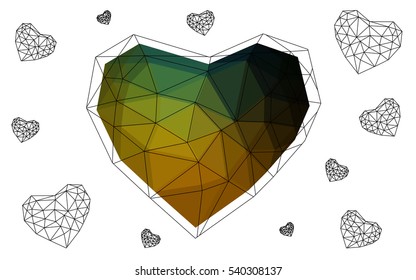 Heart isolated on white background. Geometric rumpled triangular low poly origami style gradient graphic illustration. Vector polygonal design for your business.